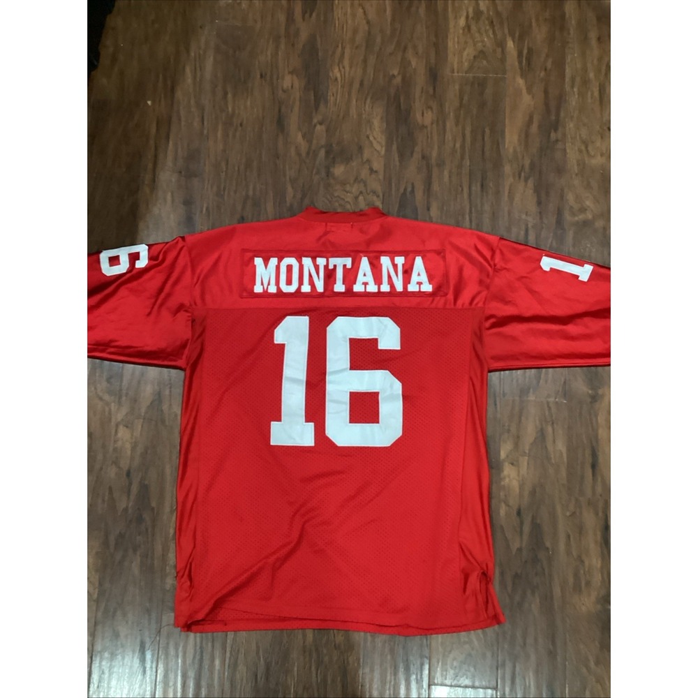 Mitchell & Ness Jersey Joe Montana Throwback 49ers Red Stiched See Meas 4 Size